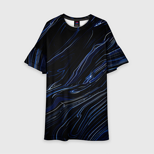 Детское платье Чёрно-синий абстракция линии / 3D-принт – фото 1