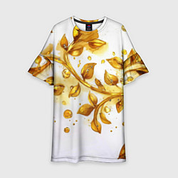 Платье клеш для девочки Золотые листья на белом, цвет: 3D-принт