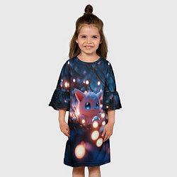 Платье клеш для девочки Белый пушистый покемон, цвет: 3D-принт — фото 2