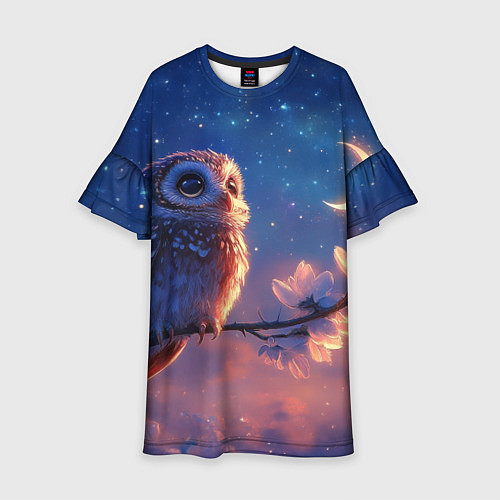 Детское платье Сова на фоне ночного неба / 3D-принт – фото 1