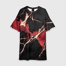 Платье клеш для девочки Красно-черная потертая текстура, цвет: 3D-принт