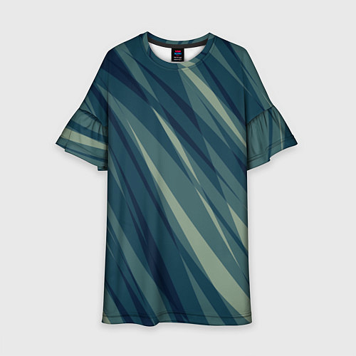 Детское платье Зеленовато-синий полосы / 3D-принт – фото 1