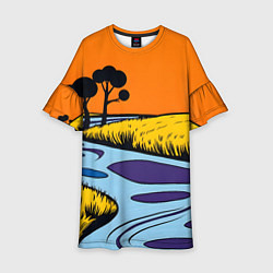 Платье клеш для девочки Пейзаж с фантастической природой, цвет: 3D-принт