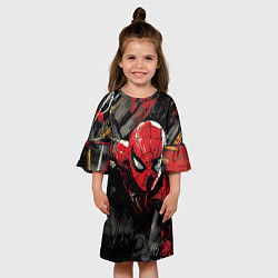 Платье клеш для девочки Человек-паук и красная краска, цвет: 3D-принт — фото 2