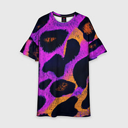 Платье клеш для девочки Неоновый леопардовый узор, цвет: 3D-принт