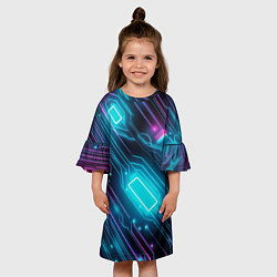 Платье клеш для девочки Неоновый узор киберпанк микросхемы, цвет: 3D-принт — фото 2