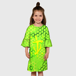Платье клеш для девочки Doom кислотные соты лого, цвет: 3D-принт — фото 2