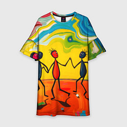 Платье клеш для девочки Дружба человечков, цвет: 3D-принт