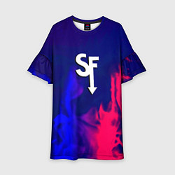 Платье клеш для девочки Sally face neon flame, цвет: 3D-принт