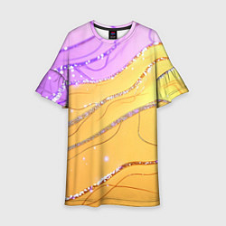 Платье клеш для девочки Фиолетово-золотая текстура с блестяшками, цвет: 3D-принт