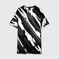Платье клеш для девочки Разводы белым на черном, цвет: 3D-принт