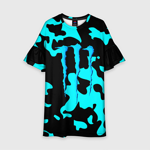Детское платье Monster energy камуфляж голубой / 3D-принт – фото 1