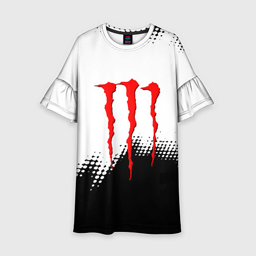 Детское платье Monster energy чёрно белые краски / 3D-принт – фото 1