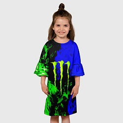 Платье клеш для девочки Monster energy кислотный огонь, цвет: 3D-принт — фото 2
