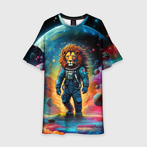 Детское платье Лев бравый космонавт - неоновый космос / 3D-принт – фото 1