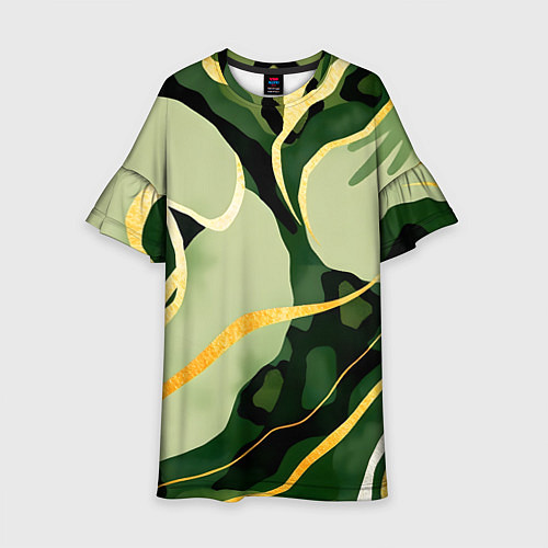 Детское платье Зеленый природный паттерн / 3D-принт – фото 1