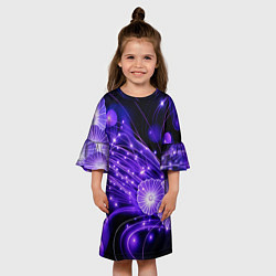 Платье клеш для девочки Силуэты цветов на темном фоне - фиолетовое свечени, цвет: 3D-принт — фото 2