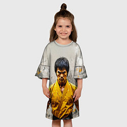 Платье клеш для девочки Брюс Ли на сером, цвет: 3D-принт — фото 2