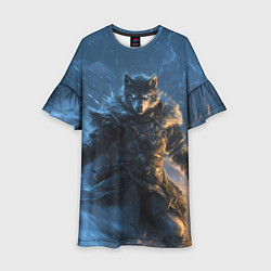 Платье клеш для девочки Волк и молния, цвет: 3D-принт