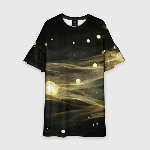 Детское платье Золотистый свет на черной текстуре / 3D-принт – фото 1
