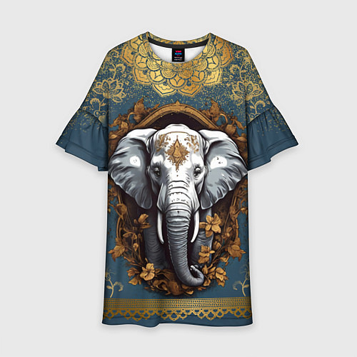 Детское платье Слон лотос и золотая мандала / 3D-принт – фото 1