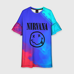Платье клеш для девочки Nirvana жидкие краски, цвет: 3D-принт