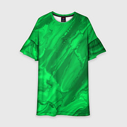 Платье клеш для девочки Зелёный малахитовый абстракция камень, цвет: 3D-принт