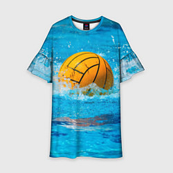 Платье клеш для девочки Мяч ватерполо в басейне, цвет: 3D-принт
