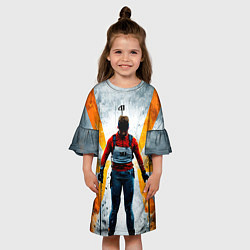 Платье клеш для девочки Биатлонист на сером, цвет: 3D-принт — фото 2