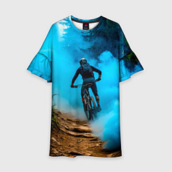 Платье клеш для девочки Горный велосипед и синий туман, цвет: 3D-принт