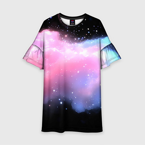 Детское платье Розово-голубое облако на черном фоне / 3D-принт – фото 1