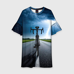 Платье клеш для девочки Дорожный велосипед и молния, цвет: 3D-принт