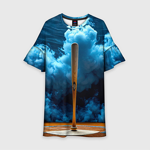 Детское платье Бейсбольная бита в синем дыму / 3D-принт – фото 1