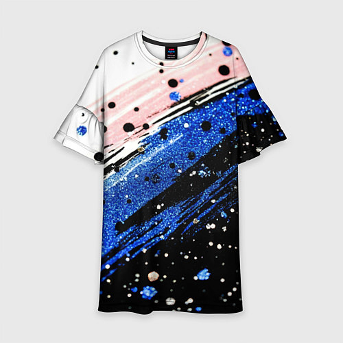 Детское платье Черно-синяя краска на белом / 3D-принт – фото 1