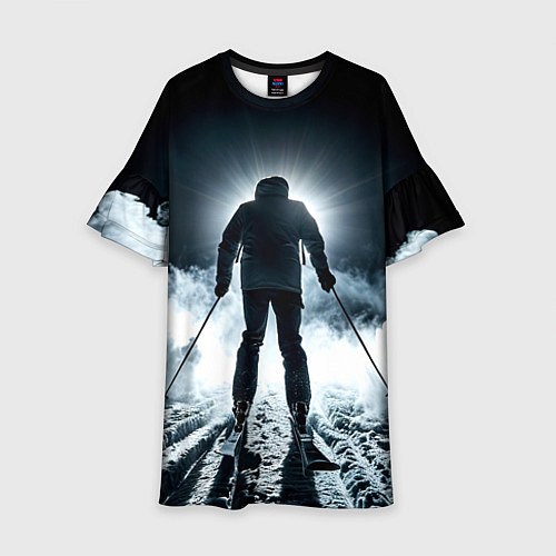 Детское платье Лыжник идет в гору в ночи / 3D-принт – фото 1