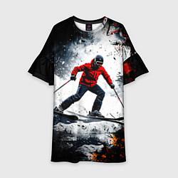 Платье клеш для девочки Лыжник в движении, цвет: 3D-принт