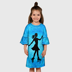 Платье клеш для девочки Фигуристка на синем, цвет: 3D-принт — фото 2