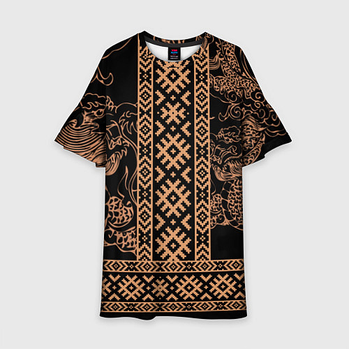 Детское платье Золотой дракон с узорами славянскими / 3D-принт – фото 1