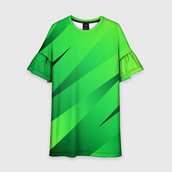 Платье клеш для девочки Сочный зелёный абстрактные полосы, цвет: 3D-принт