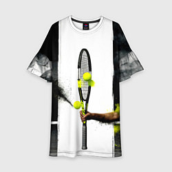 Платье клеш для девочки Ракетка в черном дыму, цвет: 3D-принт