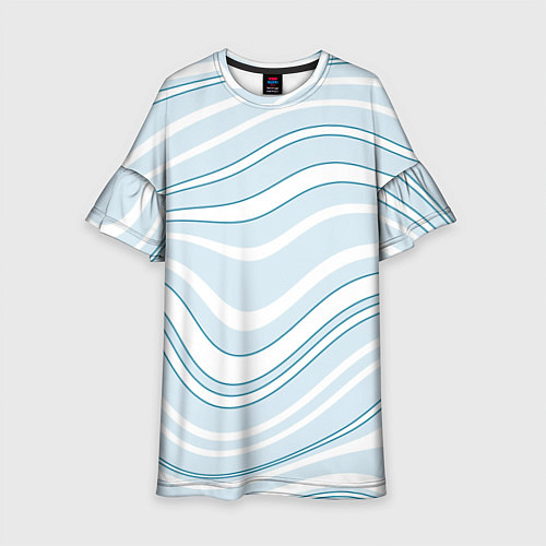 Детское платье Светлый бело-голубой волнистые полосы / 3D-принт – фото 1