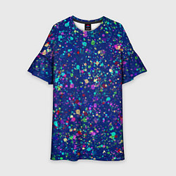 Детское платье Синий с разноцветными брызгами