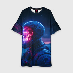 Платье клеш для девочки Синий космонавт с красным черепом, цвет: 3D-принт