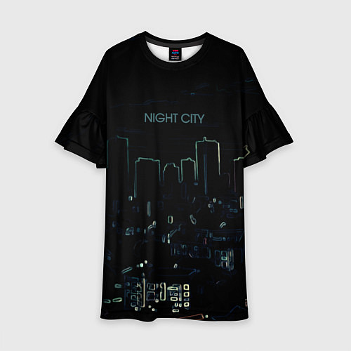 Детское платье Night city чёрный стилизованный / 3D-принт – фото 1