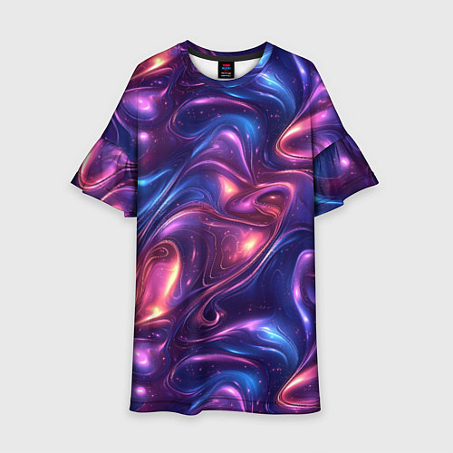 Детское платье Абстрактные волны и завитки - сине-фиолетовый патт / 3D-принт – фото 1
