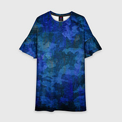 Платье клеш для девочки Абстракция - blue uniform camouflage, цвет: 3D-принт
