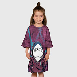 Платье клеш для девочки Акула в капюшоне, цвет: 3D-принт — фото 2