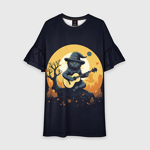 Детское платье Кот играет на гитаре под луной / 3D-принт – фото 1