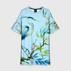 Детское платье Акварельная цапля у пруда