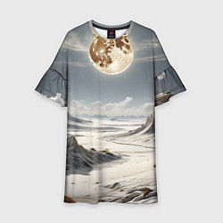 Платье клеш для девочки Луна и горы, цвет: 3D-принт